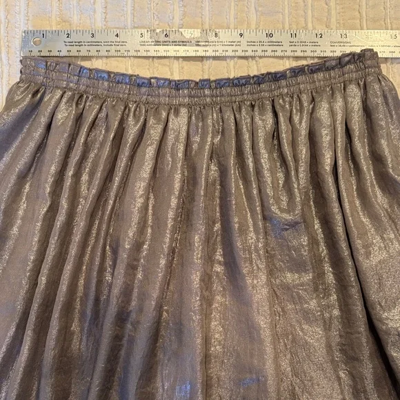 Corey Lynn Calter Shiny Stretch Metallic Silver Pewter A-Line Skirt w pockets- S - Picture 9 of 10